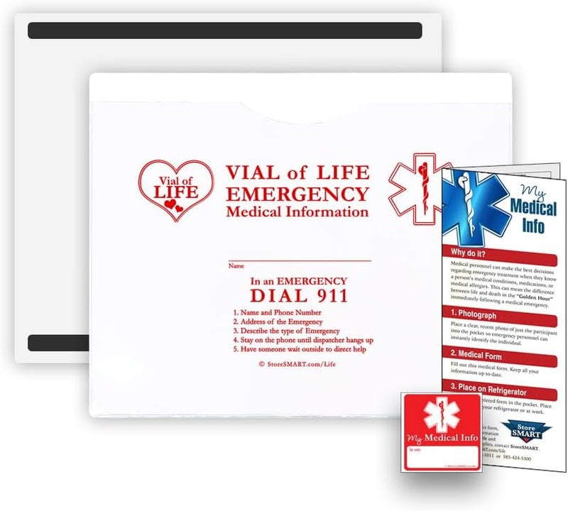 SMART+ STORE - Vial of Life: Medical Info Pocket - Letter Size - Magnetic Back - 5-Pack - White - VOLFJ85PQWM-5 - Image 1